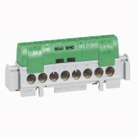 Bornier de répartition isolé IP2X terre 1 connexion 6 à 25mm²-vert-141mm